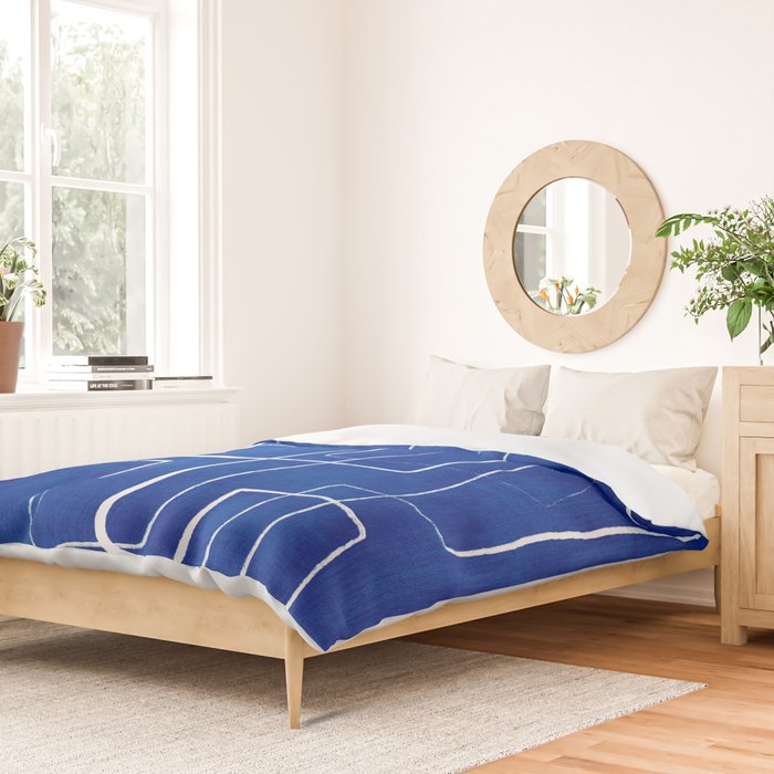 Cobalt Blue White Line Art Minimalist Artwork Duvet Cover Gallery Image 2