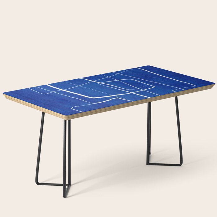Cobalt Blue White Line Art Minimalist Artwork Coffee Table Gallery Image 1