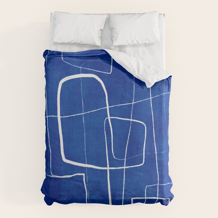 Cobalt Blue White Line Art Minimalist Artwork Duvet Cover Gallery Image 6