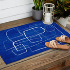 Cobalt Blue White Line Art Minimalist Artwork Outdoor Rug Gallery Image 2