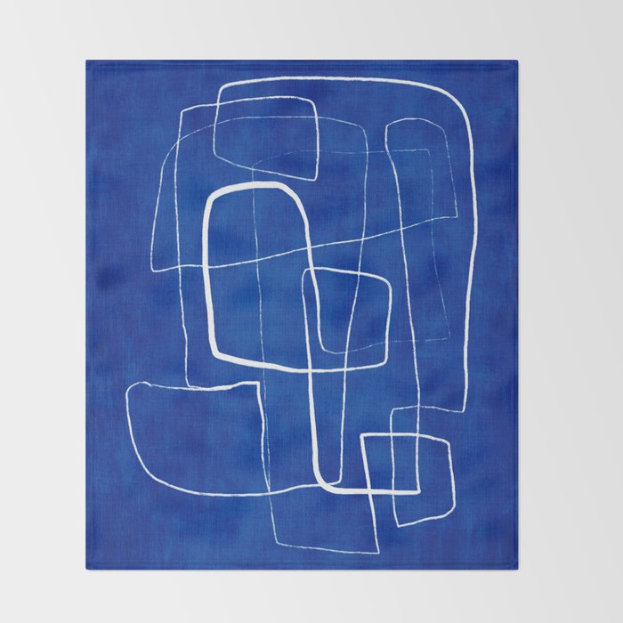 Cobalt Blue White Line Art Minimalist Artwork Throw Blanket Gallery Image 2