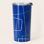 Cobalt Blue White Line Art Minimalist Artwork Travel Mug Gallery Image 2