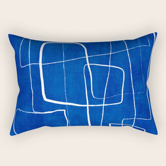 Cobalt Blue White Line Art Minimalist Artwork Rectangular Pillow Gallery Image 2