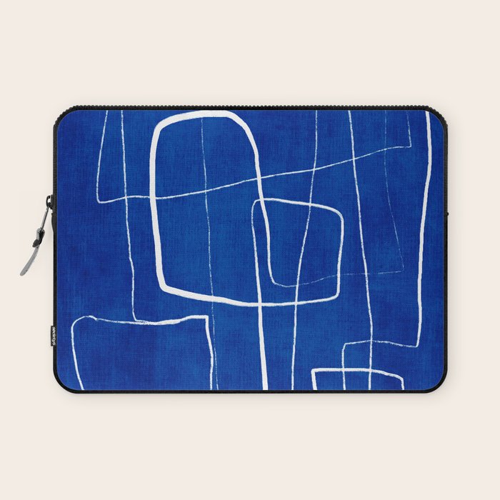 Cobalt Blue White Line Art Minimalist Artwork Laptop Sleeve Gallery Image 1