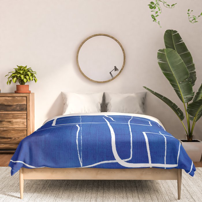 Cobalt Blue White Line Art Minimalist Artwork Comforter Gallery Image 3
