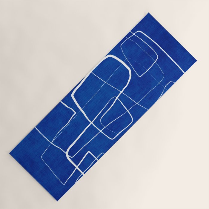 Cobalt Blue White Line Art Minimalist Artwork Yoga Mat Gallery Image 1