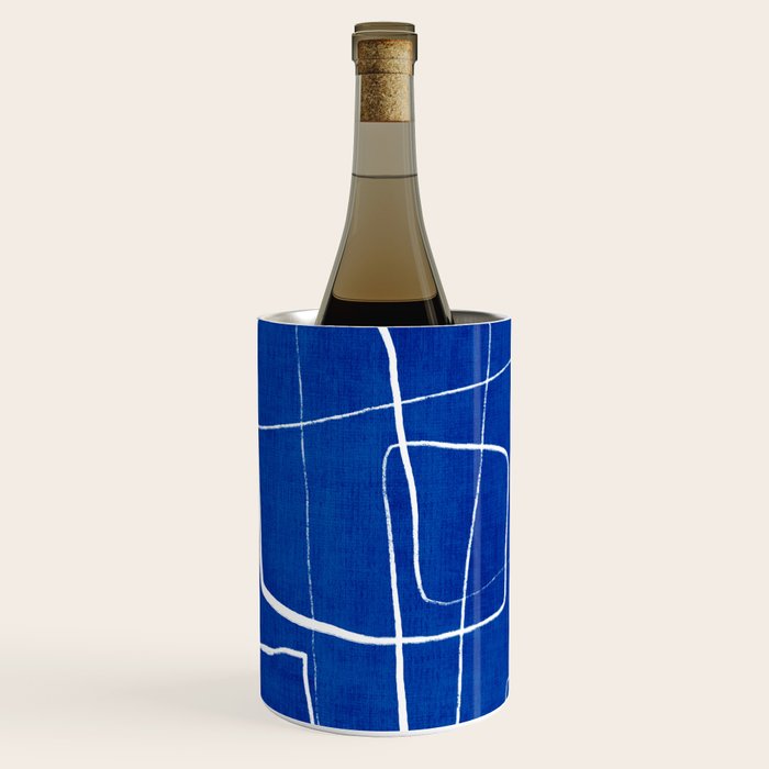 Cobalt Blue White Line Art Minimalist Artwork Wine Chiller Gallery Image 1