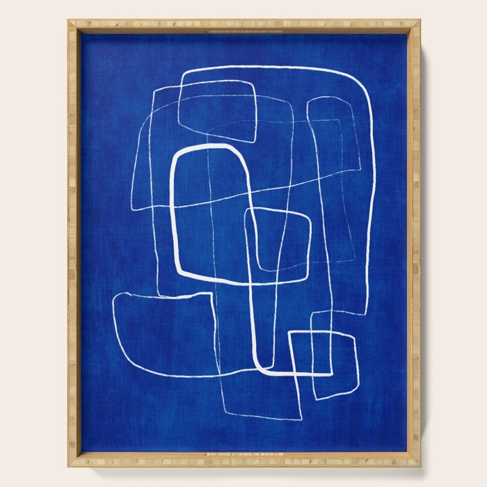 Cobalt Blue White Line Art Minimalist Artwork Serving Tray Gallery Image 1