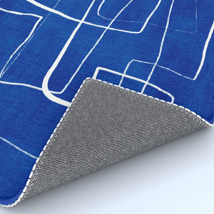 Cobalt Blue White Line Art Minimalist Artwork Rug Gallery Image 4