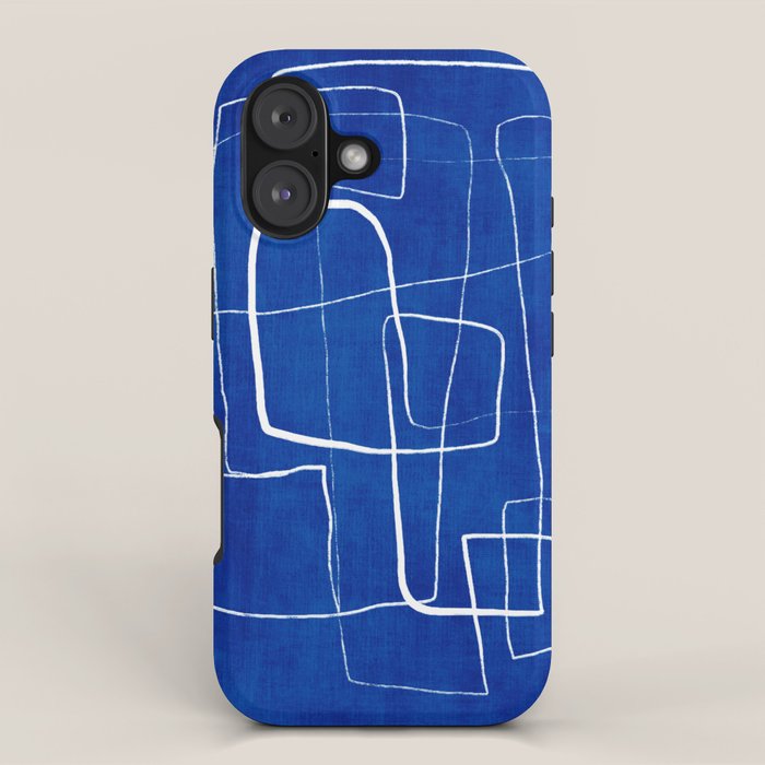 Cobalt Blue White Line Art Minimalist Artwork iPhone Case Gallery Image 1