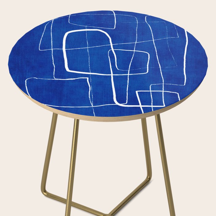 Cobalt Blue White Line Art Minimalist Artwork Side Table Gallery Image 2