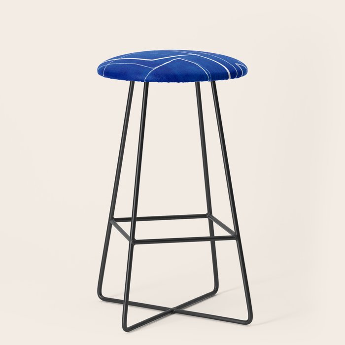 Cobalt Blue White Line Art Minimalist Artwork Stool Gallery Image 1