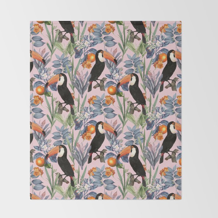 Tucan Garden #pattern #illustration Throw Blanket Gallery Image 2