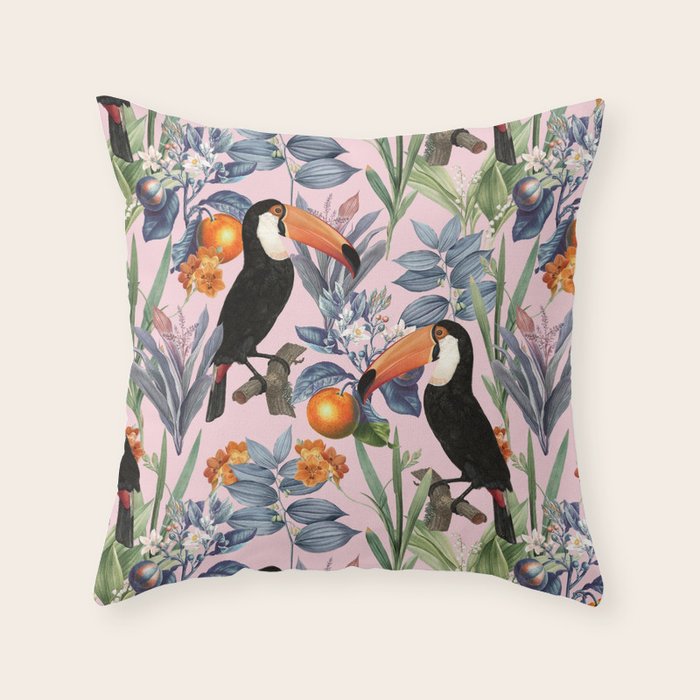 Tucan Garden #pattern #illustration Throw Pillow Gallery Image 1
