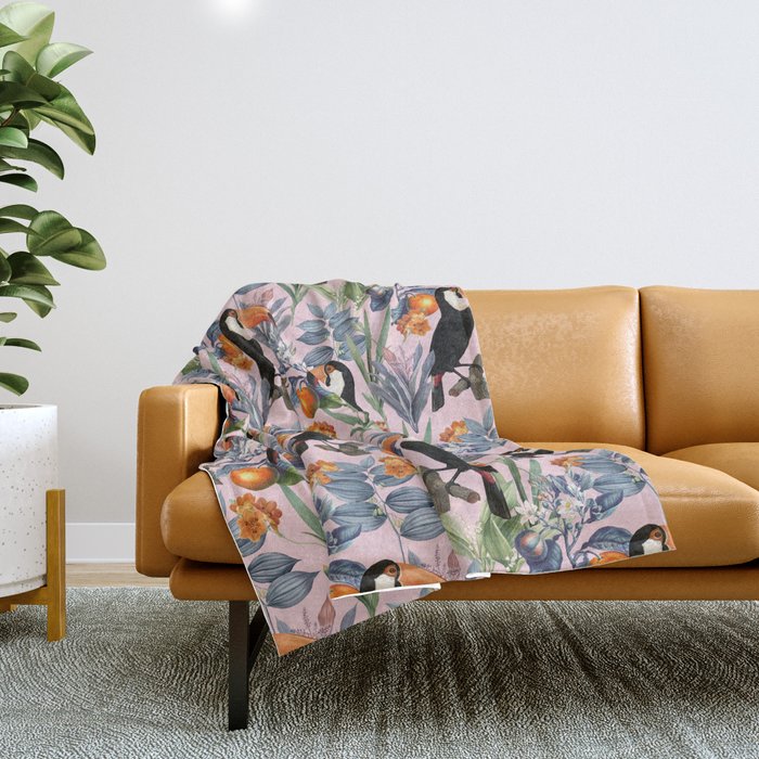 Tucan Garden #pattern #illustration Throw Blanket Gallery Image 1