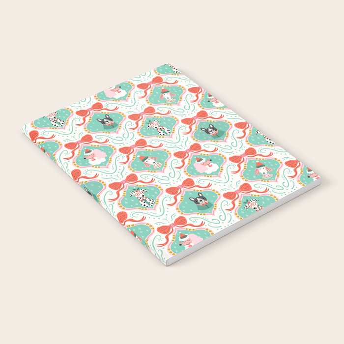Christmas Dogs Festive Furry Holiday Ornaments Damask Pastel Green Notebook Gallery Image 1