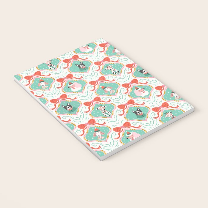 Christmas Dogs Festive Furry Holiday Ornaments Damask Pastel Green Notebook Gallery Image 3