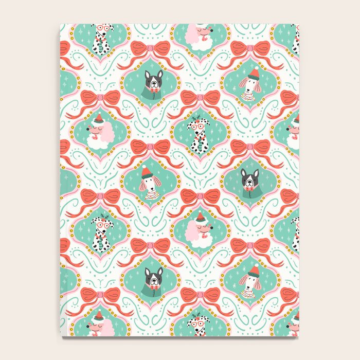 Christmas Dogs Festive Furry Holiday Ornaments Damask Pastel Green Notebook Gallery Image 4
