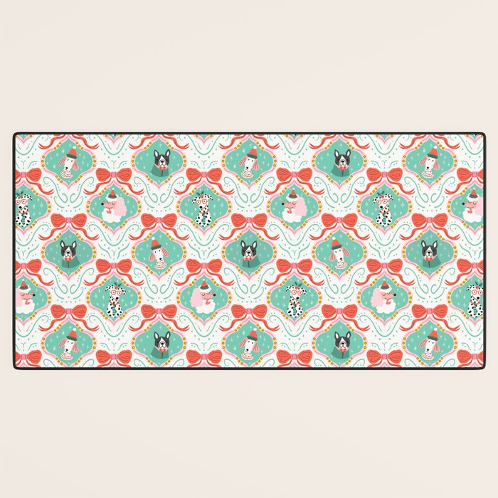 Christmas Dogs Festive Furry Holiday Ornaments Damask Pastel Green Desk Mat Gallery Image 3