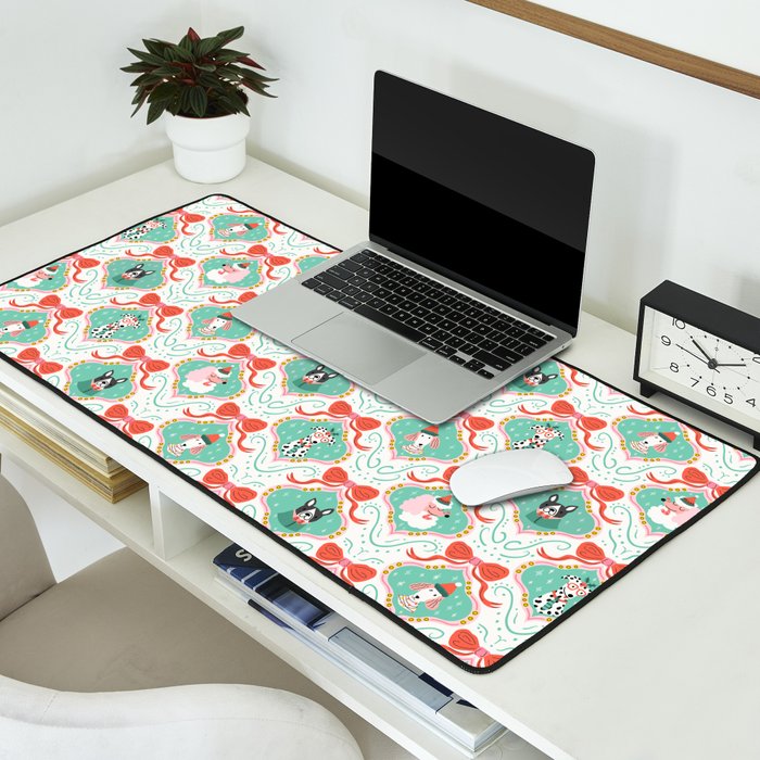 Christmas Dogs Festive Furry Holiday Ornaments Damask Pastel Green Desk Mat Gallery Image 2
