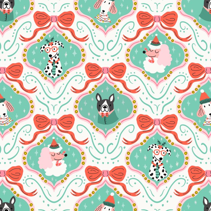 Christmas Dogs Festive Furry Holiday Ornaments Damask Pastel Green Coffee Mug Gallery Image 2