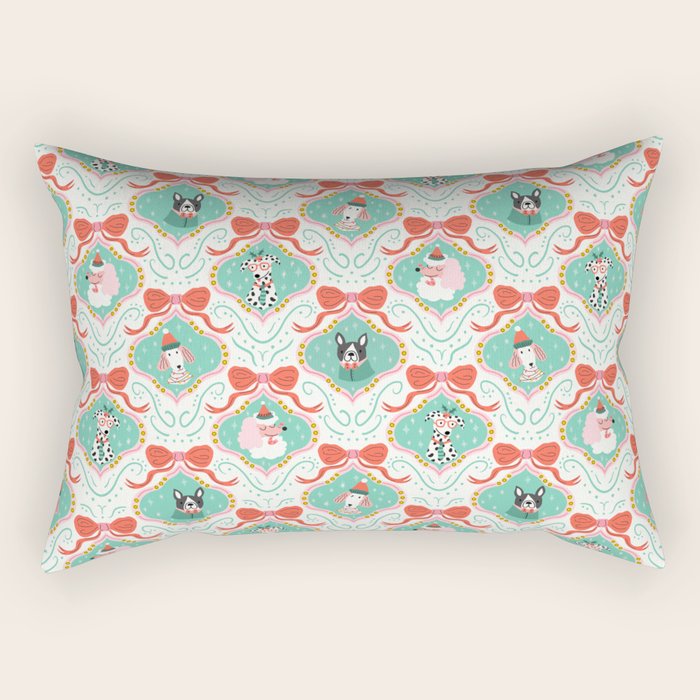 Christmas Dogs Festive Furry Holiday Ornaments Damask Pastel Green Rectangular Pillow Gallery Image 2