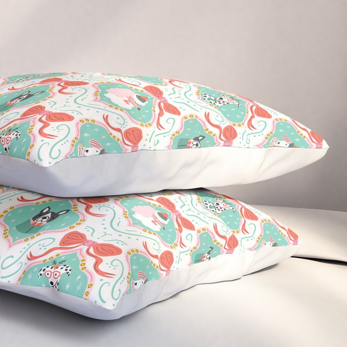 Christmas Dogs Festive Furry Holiday Ornaments Damask Pastel Green Pillow Sham Gallery Image 3