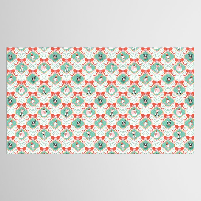 Christmas Dogs Festive Furry Holiday Ornaments Damask Pastel Green Tablecloth Gallery Image 2