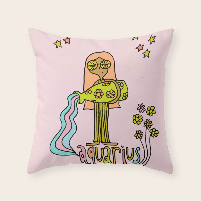 Age of Aquarius zodiac art by surfy birdy Throw Pillow Gallery Image 6