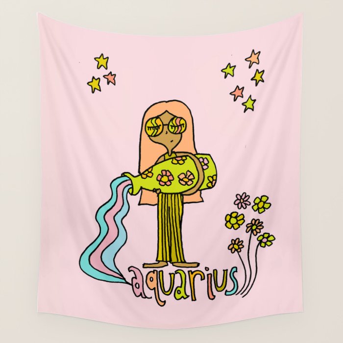 Age of Aquarius zodiac art by surfy birdy Wall Tapestry Gallery Image 1