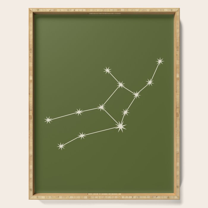 Virgo Zodiac Star Constellation Line Art Olive Green Serving Tray Gallery Image 1