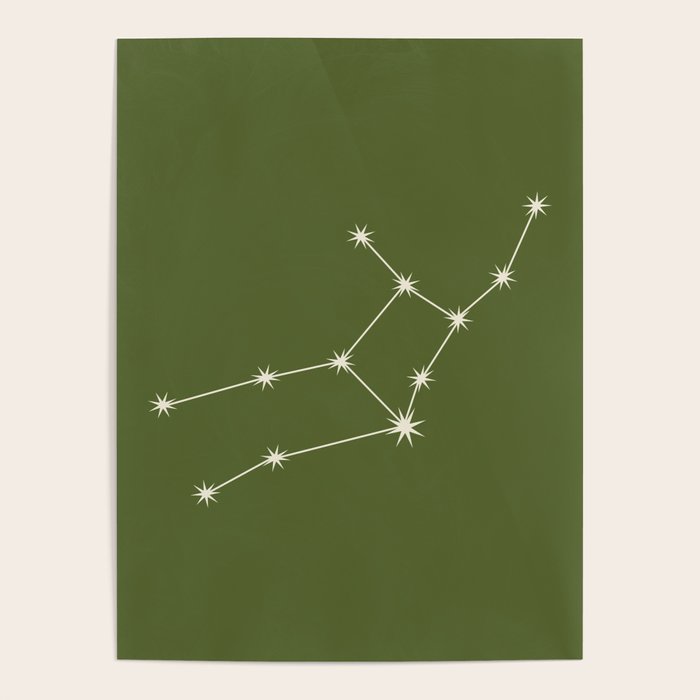 Virgo Zodiac Star Constellation Line Art Olive Green Poster Gallery Image 1