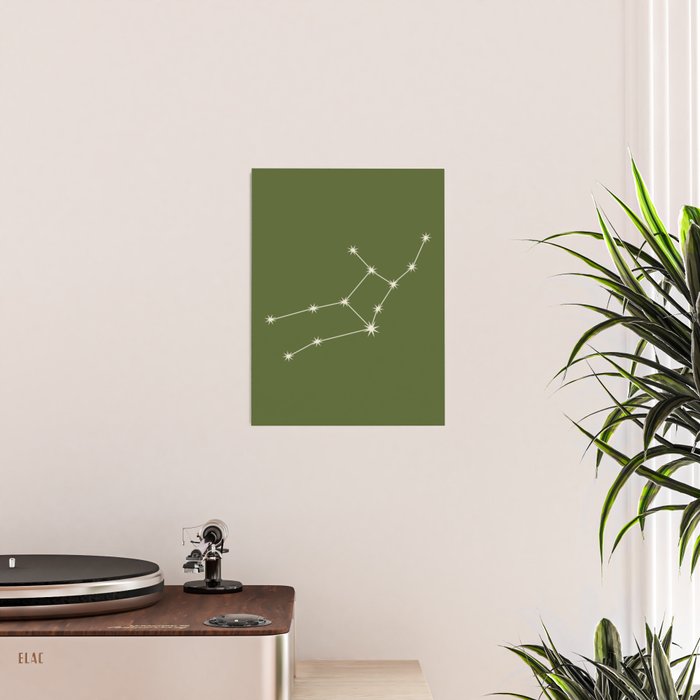 Virgo Zodiac Star Constellation Line Art Olive Green Poster Gallery Image 2
