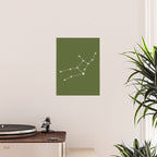 Virgo Zodiac Star Constellation Line Art Olive Green Poster Gallery Image 2