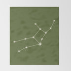 Virgo Zodiac Star Constellation Line Art Olive Green Throw Blanket Gallery Image 2