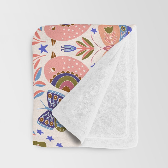 Folk Birds - Vintage Color Throw Blanket Gallery Image 3