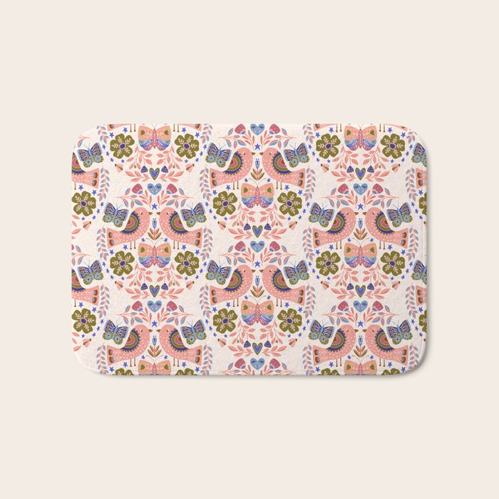 Folk Birds - Vintage Color Bath Mat Gallery Image 1
