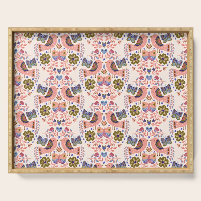 Folk Birds - Vintage Color Serving Tray Gallery Image 1