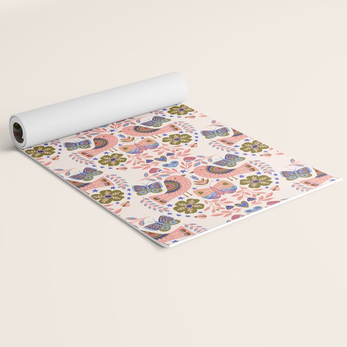 Folk Birds - Vintage Color Yoga Mat Gallery Image 2