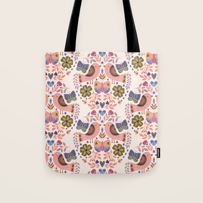 Folk Birds - Vintage Color Tote Bag Gallery Image 1