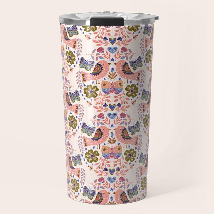 Folk Birds - Vintage Color Travel Mug Gallery Image 1