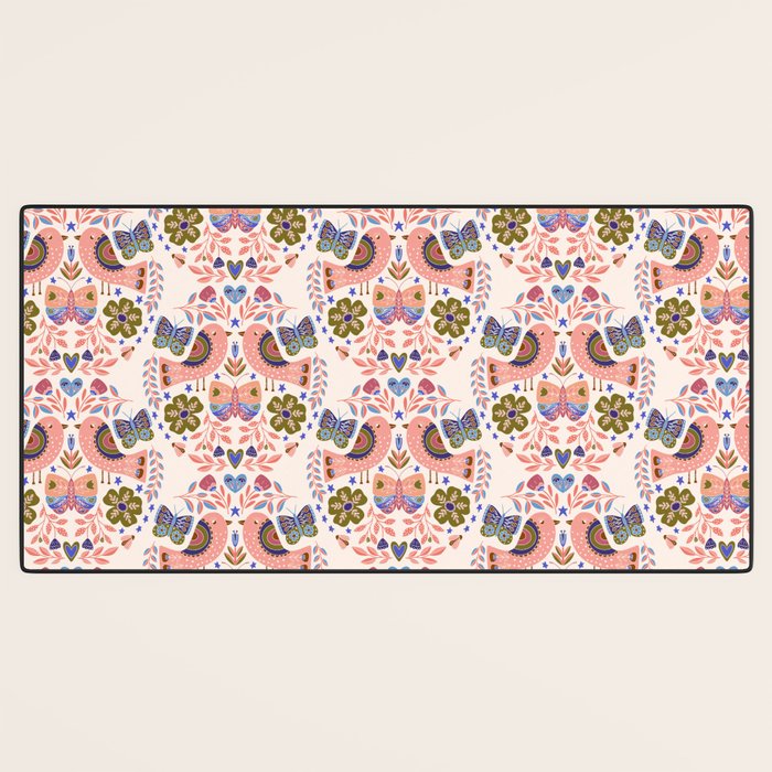 Folk Birds - Vintage Color Desk Mat Gallery Image 3