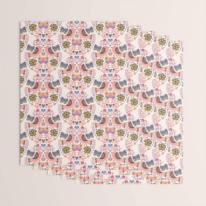 Folk Birds - Vintage Color Wrapping Paper Gallery Image 3