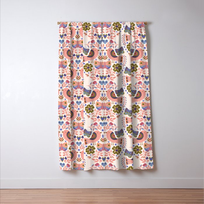 Folk Birds - Vintage Color Window Curtain Gallery Image 3