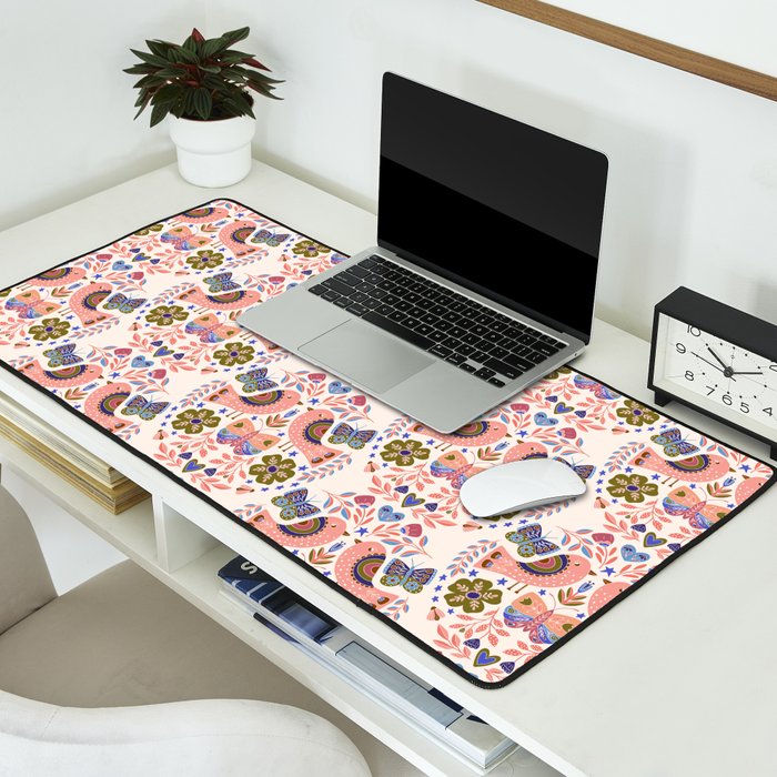 Folk Birds - Vintage Color Desk Mat Gallery Image 2