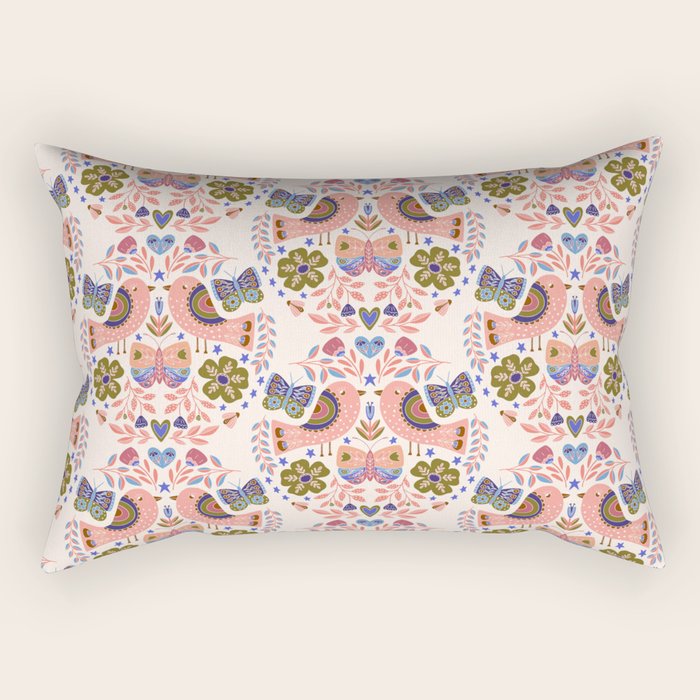 Folk Birds - Vintage Color Rectangular Pillow Gallery Image 2