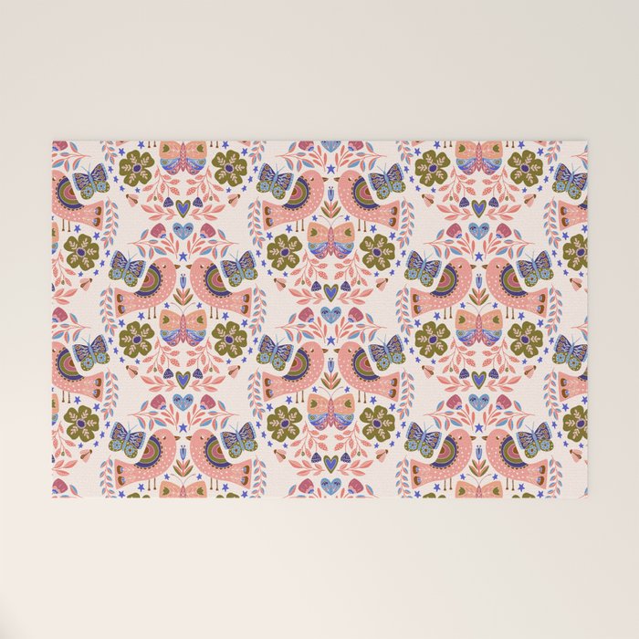 Folk Birds - Vintage Color Welcome Mat Gallery Image 1