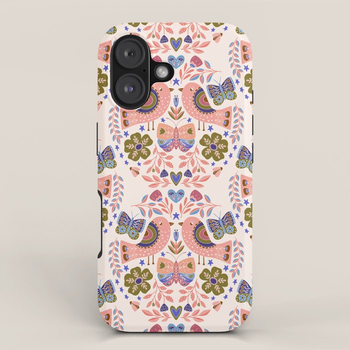 Folk Birds - Vintage Color iPhone Case Gallery Image 1