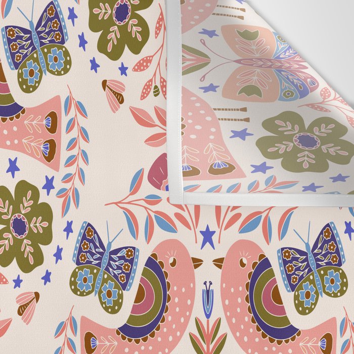 Folk Birds - Vintage Color Wall Tapestry Gallery Image 3