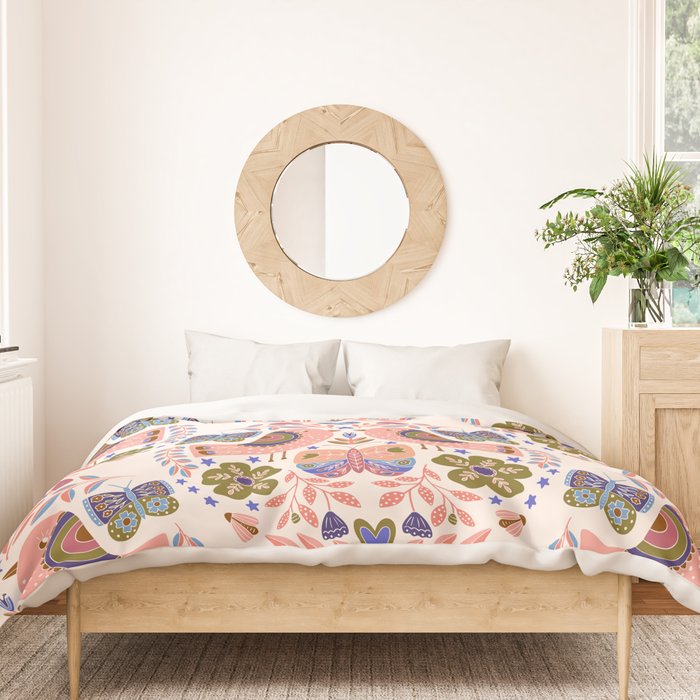 Folk Birds - Vintage Color Duvet Cover Gallery Image 3